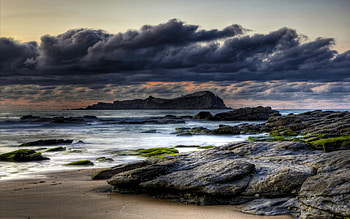 Splendor, island, peaceful, beauty, waves, seascape, amazing, ocean, sunset, sea, beautiful, rocks, ocean waves, view, clouds, nature, sky, lovely HD wallpaper