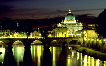 Cities, Night, Italy, Lights, Reflection, Rome, St. Peter's Square, Vatican, Angel Bridge, Bridge Of The Angel, Basilica HD wallpaper