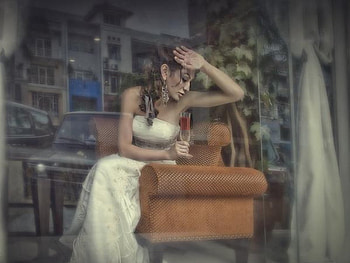 Waiting, glass, beautiful, dress, woman HD wallpaper
