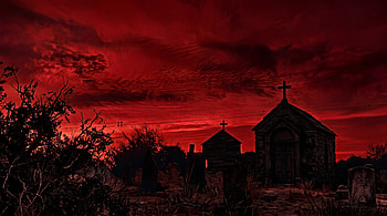 ps2 core style haunted graveyard in crimson/red aesthetic, Eerie HD wallpaper