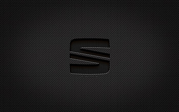 Seat carbon logo, , grunge art, carbon background, creative, Seat black logo, cars brands, Seat logo, Seat HD wallpaper