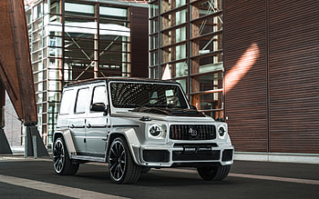 Mercedes-Benz G-Class, , front view, exterior, Mercedes-AMG G63, G-Class tuning, G63 tuning, Brabus, silver G63, german cars, Mercedes-Benz HD wallpaper