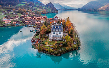 Lake Brienz, mountain lake, evening, sunset, mountain landscape, Alps, Bernese Oberland, Iseltwald, Switzerland HD wallpaper