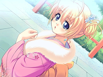Fururu, anime girl, pink, blue eyes, anime, yellow, yuki nochi fururu HD wallpaper