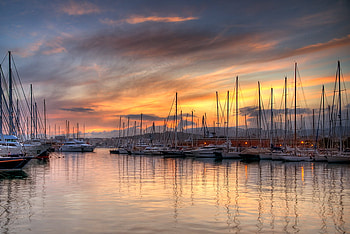 Sunset Above the Yachts, sunsets, boats, nature, serene, water, lake, yachts HD wallpaper