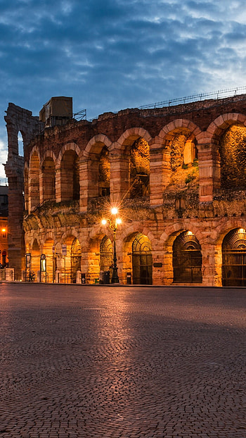 Verona Travels, Verona Arena at dusk, Piazza Bra, Windows 10 spotlight HD phone wallpaper