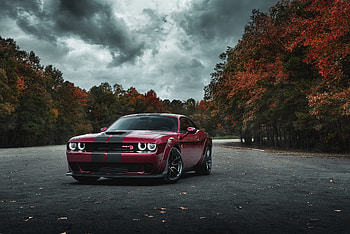 Dodge Challenger SRT Hellcat, muscle car, blood-red car HD wallpaper