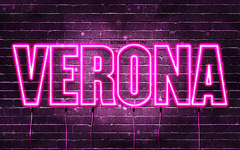 Verona, , with names, female names, Verona name, purple neon lights, Verona Birtay, Happy Birtay Verona, popular italian female names, with Verona name HD wallpaper