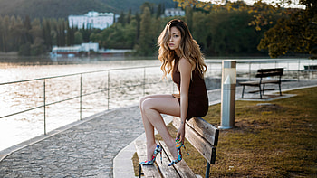 Girl Depth Of Field Bench Sitting , girls, model HD wallpaper