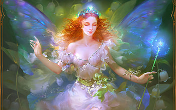 Fairy, blue, frumusete, art, gorgeous, girl, superb, fantasy, green, redhead, luminos HD wallpaper