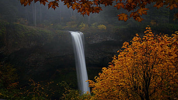 South silver falls, Oregon, fall, river, leaves, trees, colors, usa HD wallpaper