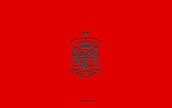 Spain national football team, red background, football team, emblem, UEFA, Spain, football, Spain national football team logo, Europe HD wallpaper