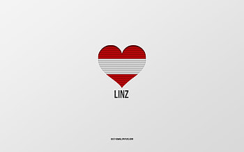 I Love Linz, Austrian cities, Day of Linz, gray background, Linz, Austria, Austrian flag heart, favorite cities, Love Linz HD wallpaper