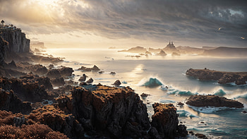 Sea Shore, sea, shore, seagull, sun, wave HD wallpaper