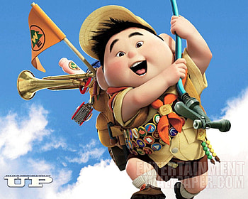 up-russel, oscar, cartoon, camper, boy HD wallpaper