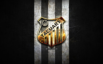 Tacuary FC, golden logo, Paraguayan Primera Division, black metal background, football, Venezuelan football club, Tacuary FC logo, soccer, Venezuelan Primera Division, FC Tacuary HD wallpaper