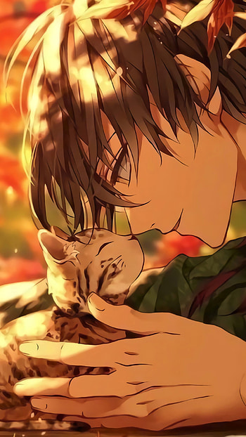 My Angel 02, orange, cat, anime_boy, brown, sweet, boy, anime HD phone wallpaper
