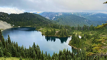 Eunice Lake from Tolmie Peak Lookout Mt Rainier, Washington, clouds, trees, sky, mountains, water, forest, reflections, usa HD wallpaper