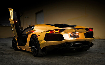 Door Up Rear View, Gold Lamborghini HD wallpaper