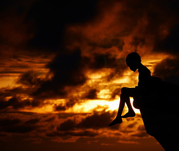 Sky, Clouds, Dark, Silhouette, Precipice, Break, Child, Think HD wallpaper