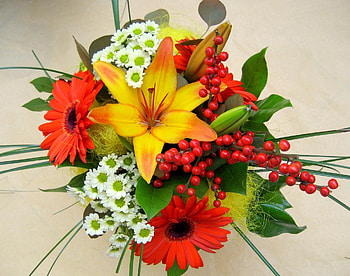 Flowers, Leaves, Chrysanthemum, Lilies, Gerberas, Bouquet HD wallpaper