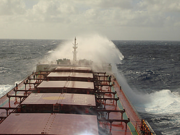 ship in heavy weather, ship, water, storm, red HD wallpaper