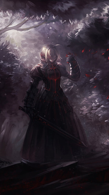 woman warrior, sword, short hair, Saber (Fate Series), Saber Alter, Anime, Fate/Stay Night HD phone wallpaper