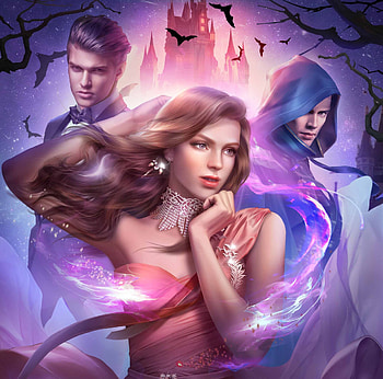 Vampires, man, couple, cheng huang, girl, bat, vampire, trio, blue, pink, fantasy HD wallpaper