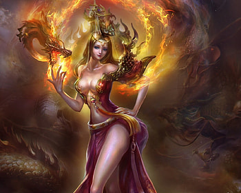 Fantasy Sexy Girl, sexy, fantasy, art, dragon, girl, fire HD wallpaper
