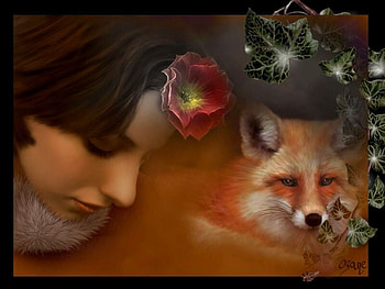 Lady fox, rose, fantasy, , beautiful, fox, woman HD wallpaper