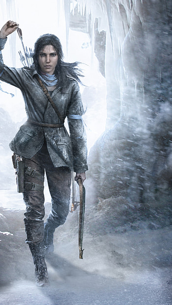 Rise of the Tomb Raider, Lara Croft, Game bow, Ice art HD phone wallpaper