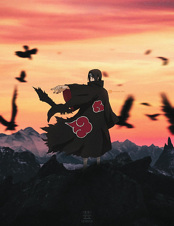 Itachi Uchiha, sasuke, mountain, venoku, nature, crow, manga, anime HD phone wallpaper