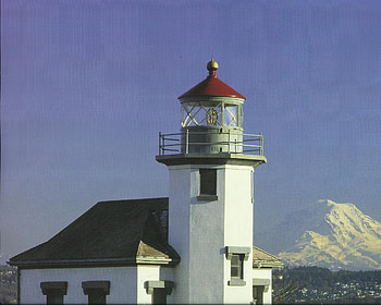 Piont Robinson Lighthouse, Washington, Mount Rainier, lighthouse, sky, mountian HD wallpaper