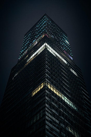 Cities, Night, Building, Lights, Facade, Bottom View HD phone wallpaper