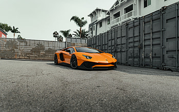 Lamborghini Aventador, LP700-4, front view, orange supercar, orange Aventador, Italian sports cars, Lamborghini HD wallpaper