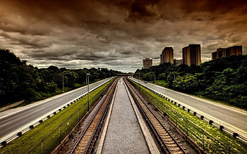 Cities, Houses, Sky, City, Railway, Street HD wallpaper