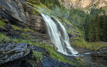 waterfall, rocks, evening, sunset, mountain waterfall, mountains, water concepts, waterfalls HD wallpaper