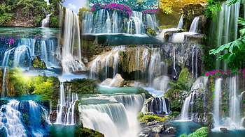 Verschiedene Wasserfall, Lilabaum, Baume, Wasserfall, Deutschland HD wallpaper