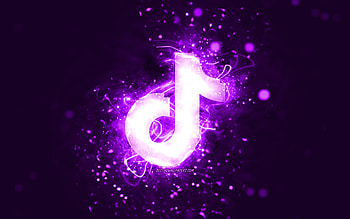 TikTok violet logo, , violet neon lights, creative, violet abstract background, TikTok logo, social network, TikTok HD wallpaper