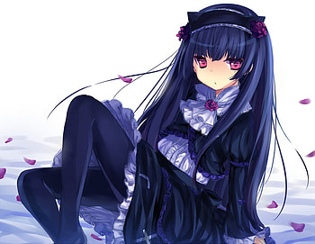gokou ruri, ore no imouto ga konna ni kawaii wake ga nai, pantyhose, animal ears, petals, pink eyes, dress HD wallpaper