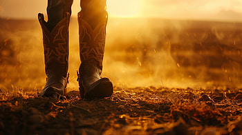 Sunset Stroll in Cowboy Boots, cowboy boots, silhouette, western, dust HD wallpaper
