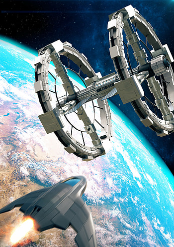 Space station, Sci-fi concept art, Extraterrestrial habitat, Epic space scene HD phone wallpaper