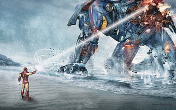 Pacific Rim Vs Ironman , iron-man, superheroes, artwork, digital-art, deviantart HD wallpaper