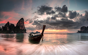 Sunset on West Railay Bay, Thailand, boat, nature, water, sunset, thailand HD wallpaper