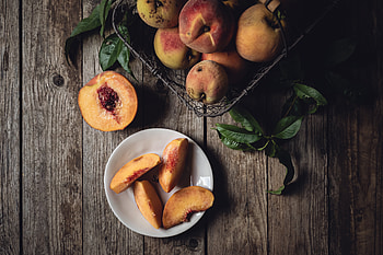 Peach, Food, Wood, Wooden, Plate, Fruit HD wallpaper