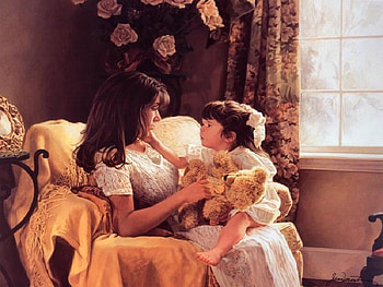 For my Mom~Mommy, I Love You, chair, table, roses, window, curtain, frame, daughter, teddy bear, mom HD wallpaper