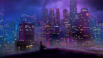 Anime City Night, Anime City Lights HD wallpaper
