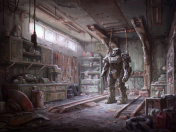 Fallout 4 Concept Art - Armor in the Garage HD wallpaper