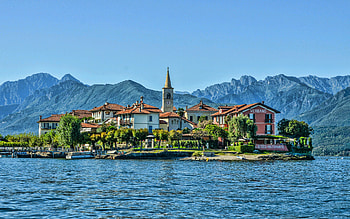 Pescatori Island, Lake Maggiore, mountain lake, Alps, summer, Lago Maggiore, mountain landscape, Italy HD wallpaper