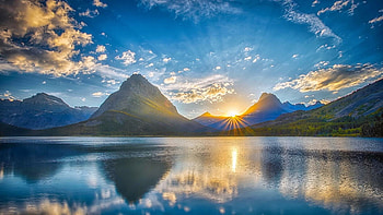 Montana National Park, Montana, sky, sun, lake HD wallpaper